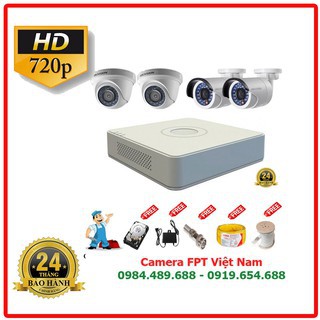 Trọn bộ 4 camera quan sát Hikvision HD+ Đầu ghi hình camera 4 kênh Hd+ Đầy đủ phụ kiện lắp đặt tại nhà được