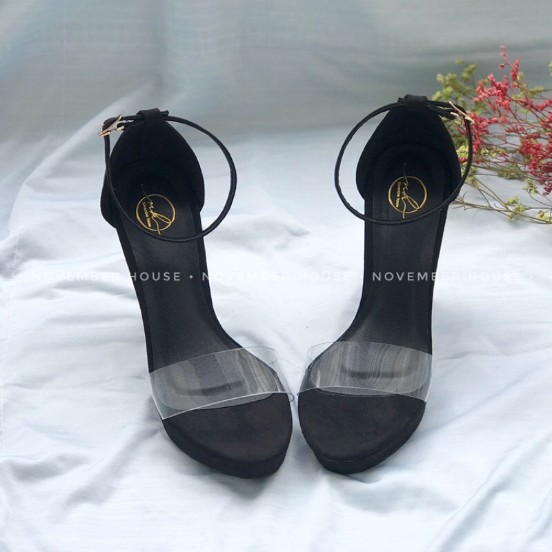 Giày sandal cao gót nữ kiểu dáng gót thô chất liệu phối da lộn, SD18, November House