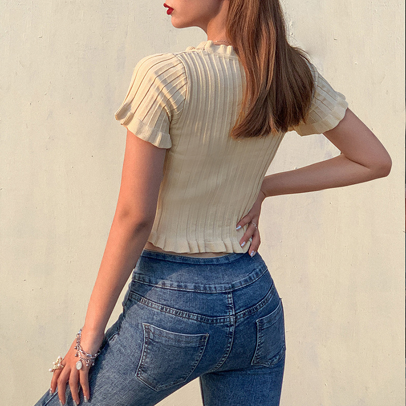 IELGY Áo Thun Cổ Chữ V Thời Trang Mùa Hè Quyến Rũ Cho Nữ