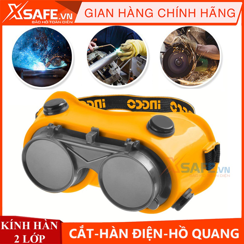 Mặt nạ hàn điện INGCO HSGW01 kính hàn xì, hồ quang chất liệu 100% PVC bền chắc chịu nhiệt cao, 2 tròng kính