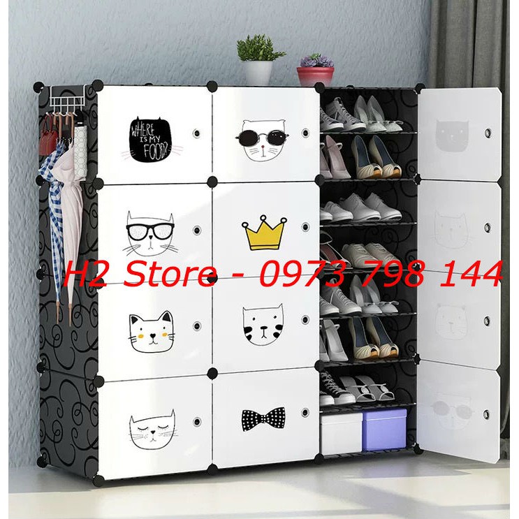 TỦ ĐỂ GIÀY 24 Ô (chia ô) CỬA TRẮNG ĐỤC GIÀY DÉP