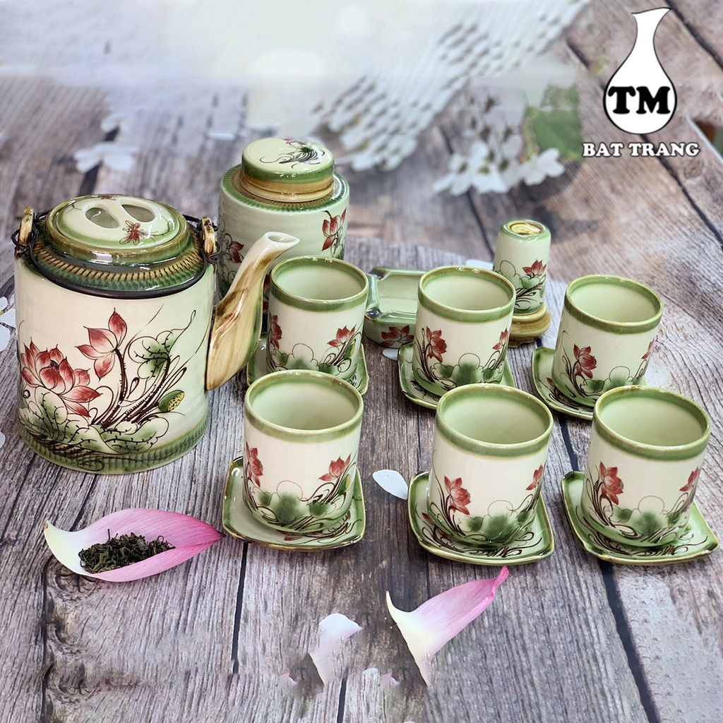 Bộ Ấm Tích Pha Trà Hãm Chè Xanh 1.5L Da Lươn Vẽ Tay Xưởng Gốm TM