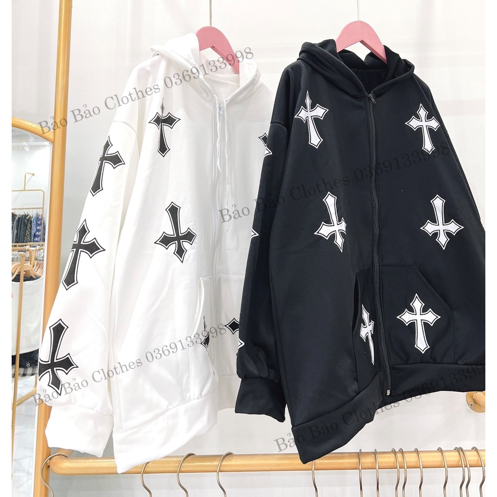 Áo Khoác Nỉ Nam Nữ  Form Rộng Mũ Rộng Chữ Thập Vải Dày Mịn Thoáng Mát Thiết Kế Thời Trang Kiểu Dáng Năng Động