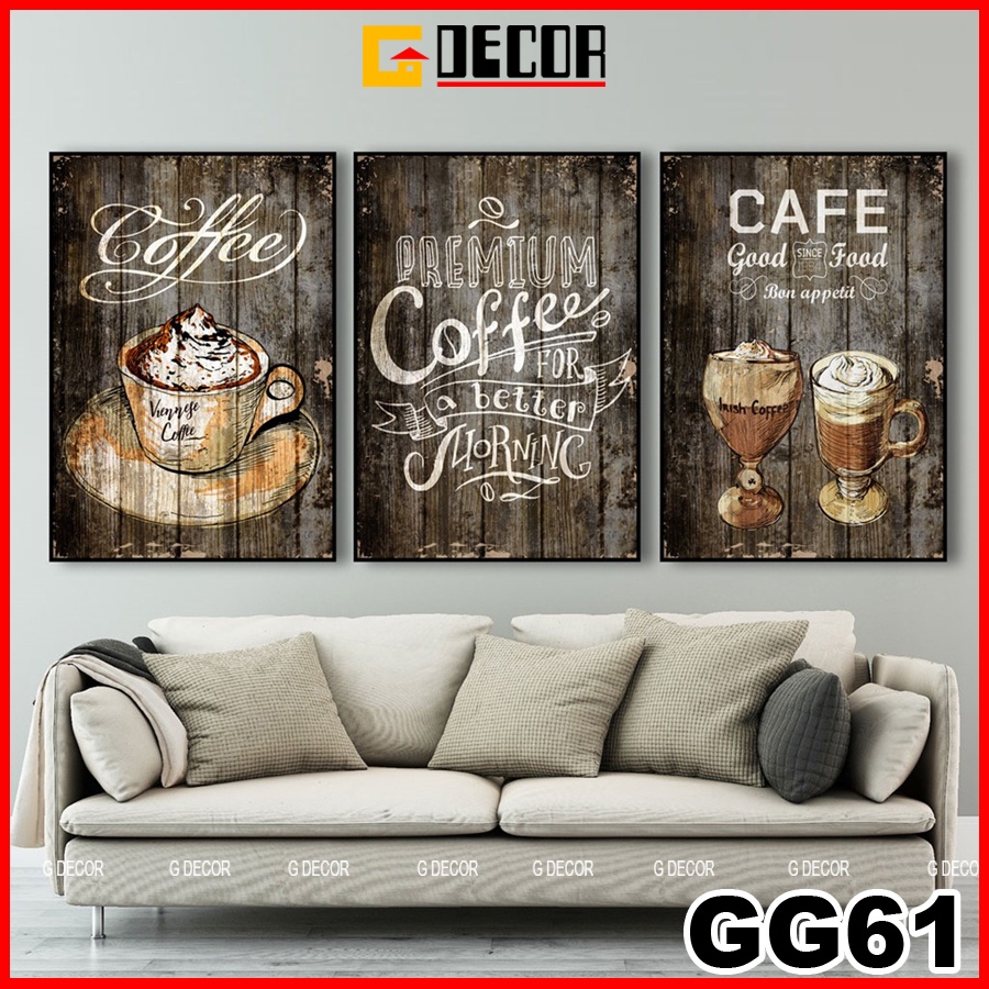 Tranh treo tường canvas khung gỗ 3 bức phong cách hiện đại Bắc Âu tranh trang trí quán cà phê, cafe, trà sữa, tea 61