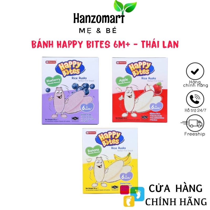 Bánh Ăn Dặm Happy Bites Cho Bé Từ 6 Tháng Tuổi Mềm Xốp Dễ Tan
