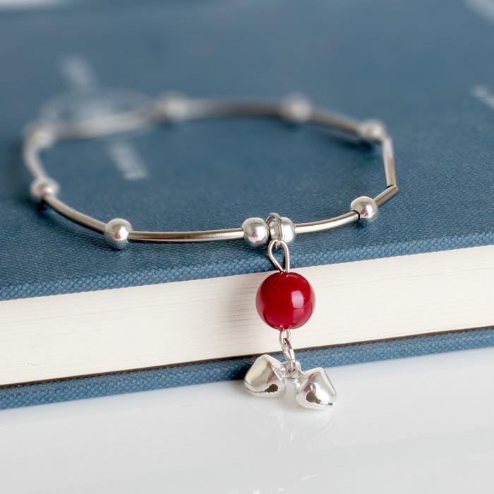 Vòng tay hạt gốm đỏ lắc chân thời trang quà tặng xinh xắn dễ thương