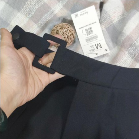Quần baggy nữ cạp cao đai vuông cúc Lệch form đẹp kiểu: Quần baggy nữ công sở MOMOTO