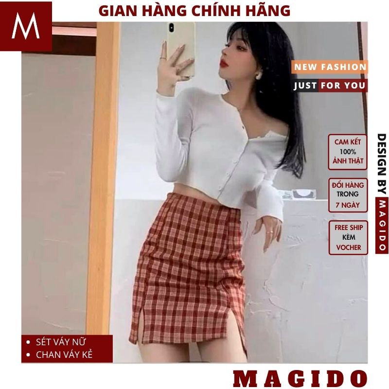 sét váy nữ 💚 croptop dài tay có nút cài +chân váy kẻ caro ulzzang, sét đồ nữ vintage  MAGIDO (ẢNH THẬT+ FREESHIP+ QUÀ) | BigBuy360 - bigbuy360.vn