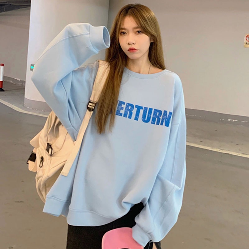 Áo sweatshirt thể thao XINLANYASHE dáng rộng in họa tiết chữ cái thời trang Hàn Quốc trẻ trung dành cho nữ