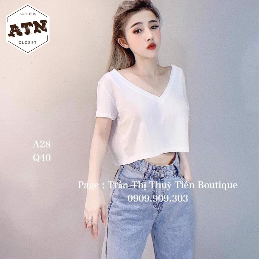 Áo Kiểu Croptop Cổ Tim Dáng Rộng Freesize 60kg, Chất Cotton Mịn Mát Ảnh Thật