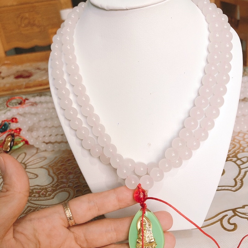 Tràng Hạt Đá Xanh, Trắng Ngọc Cao Cấp 108 Hạt 10li Mặt Phật Bà Quan Âm Dùng Niệm Phật