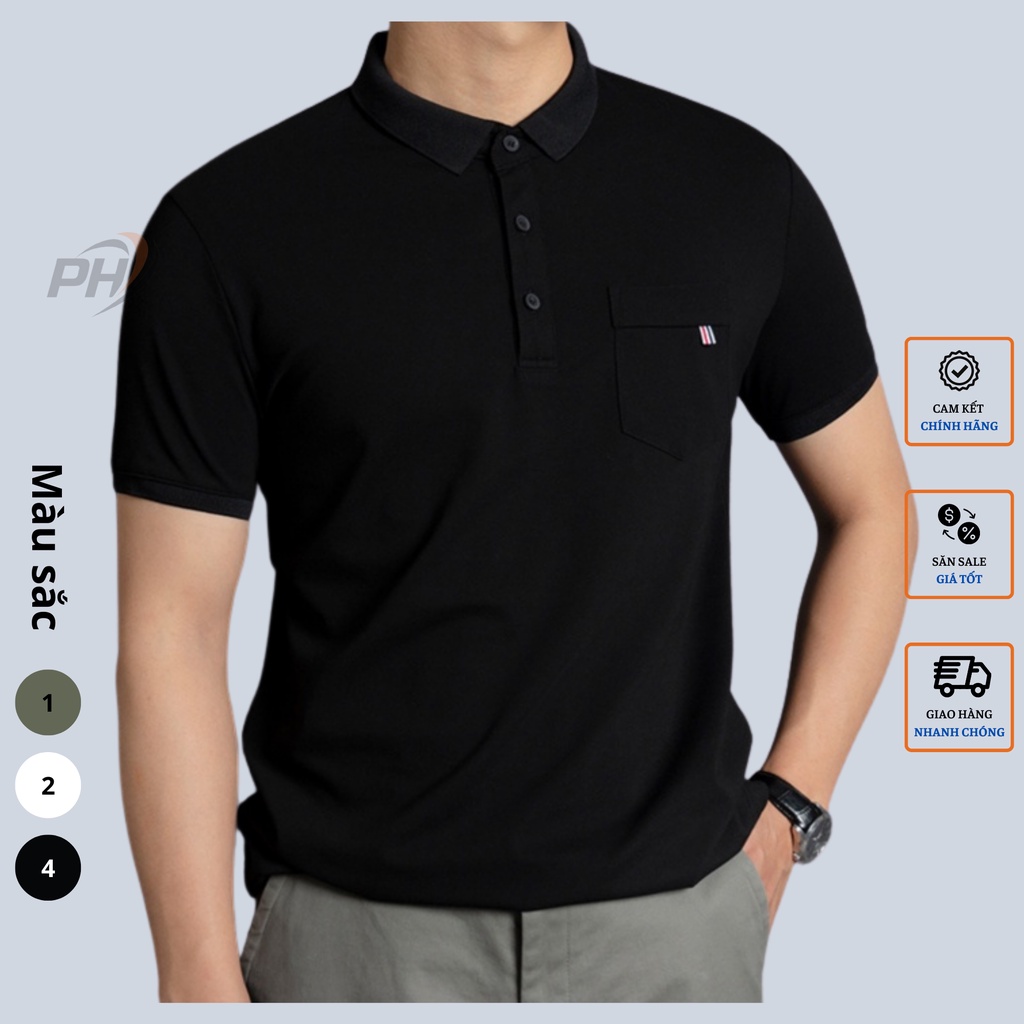 Áo Polo Nam túi ngực - Đen, basic chất cotton cá sấu dày dặn mặc thoáng mát, full size phân phối độc quyền-PHSHOP204