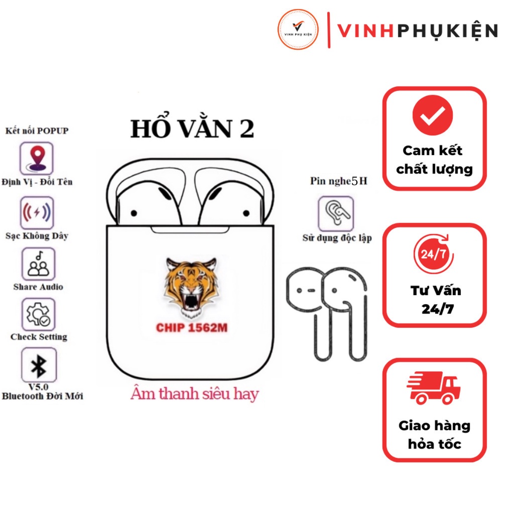 Tai nghe không dây bluetooth chip louda hổ vằn 1562 cảm biến hồng ngoại định vị đổi tên pin trâu bảo hành 3 tháng