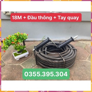 Dây thông tắc cống lò xo dùng tay quay dài 18m + 6 đầu thông + tay quay