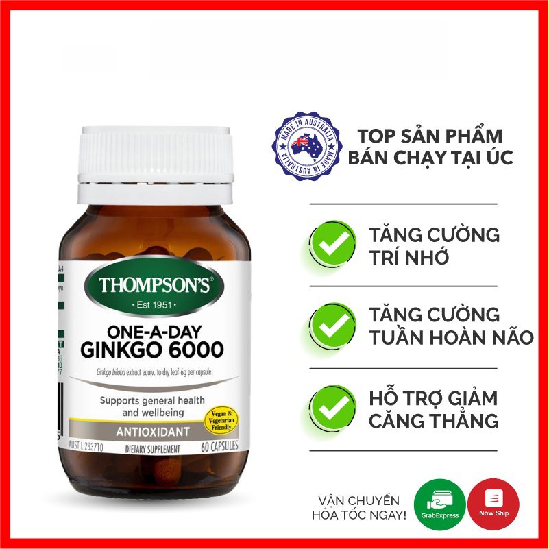 Bổ não tăng cường trí nhớ  Ginkgo Biloba 6000mg Thompson's
