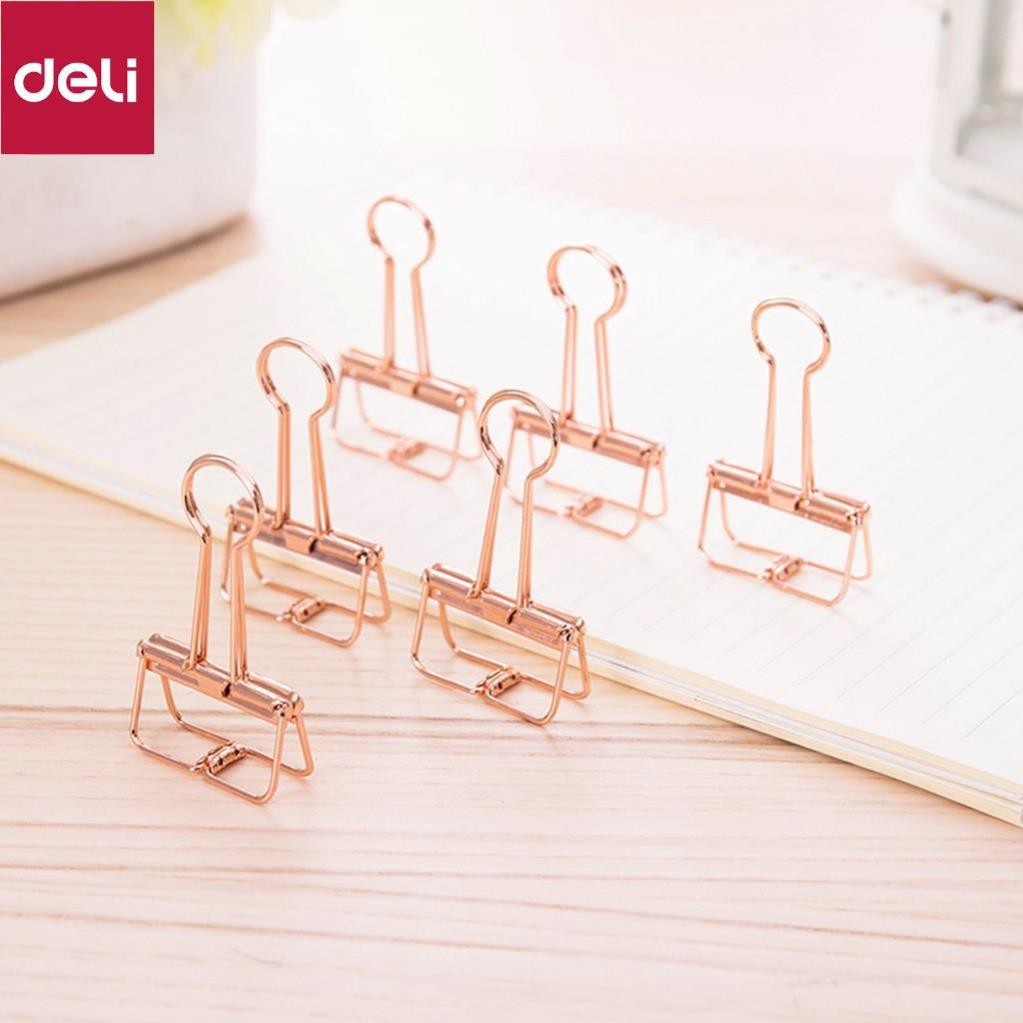 Kẹp bướm kim loại văn phòng Deli - Set 6/8 chiếc - Màu vàng hồng - 9414/9415 [Deli]