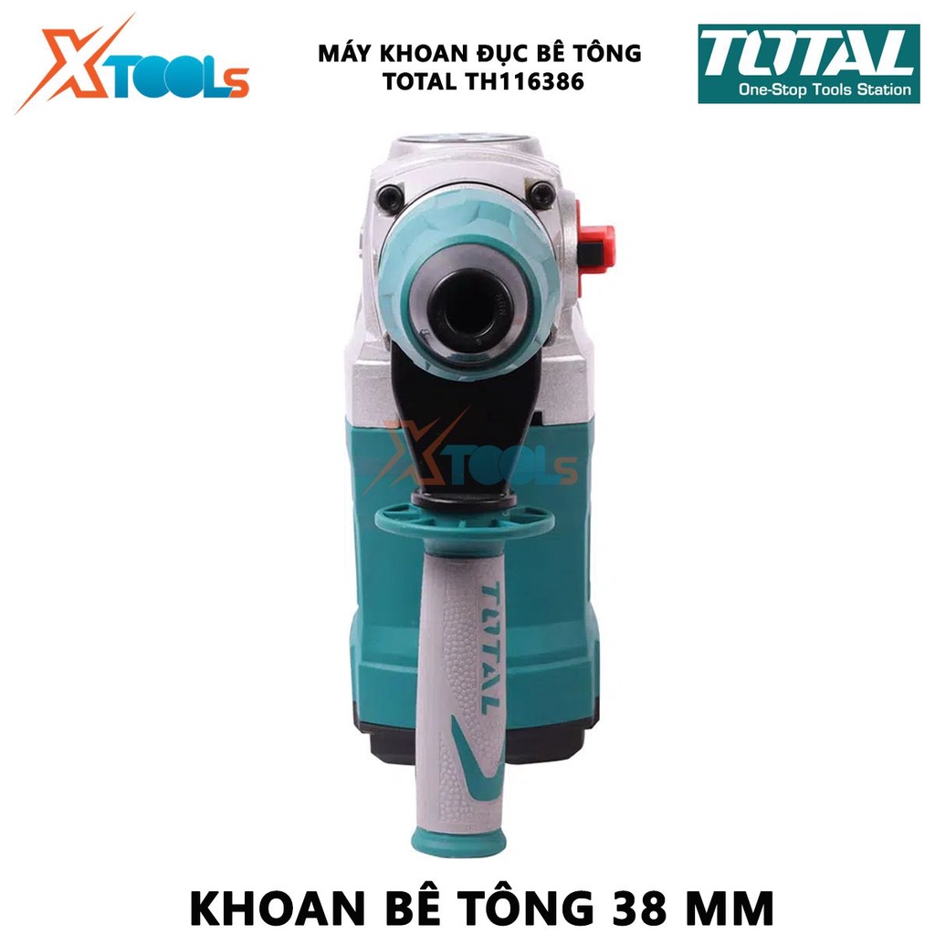 Máy khoan đục bê tông TOTAL TH116386 | máy khoan búa xoay công suất 1600W tốc độ không tải 550rpm tốc độ đập 3850 bpm vặ