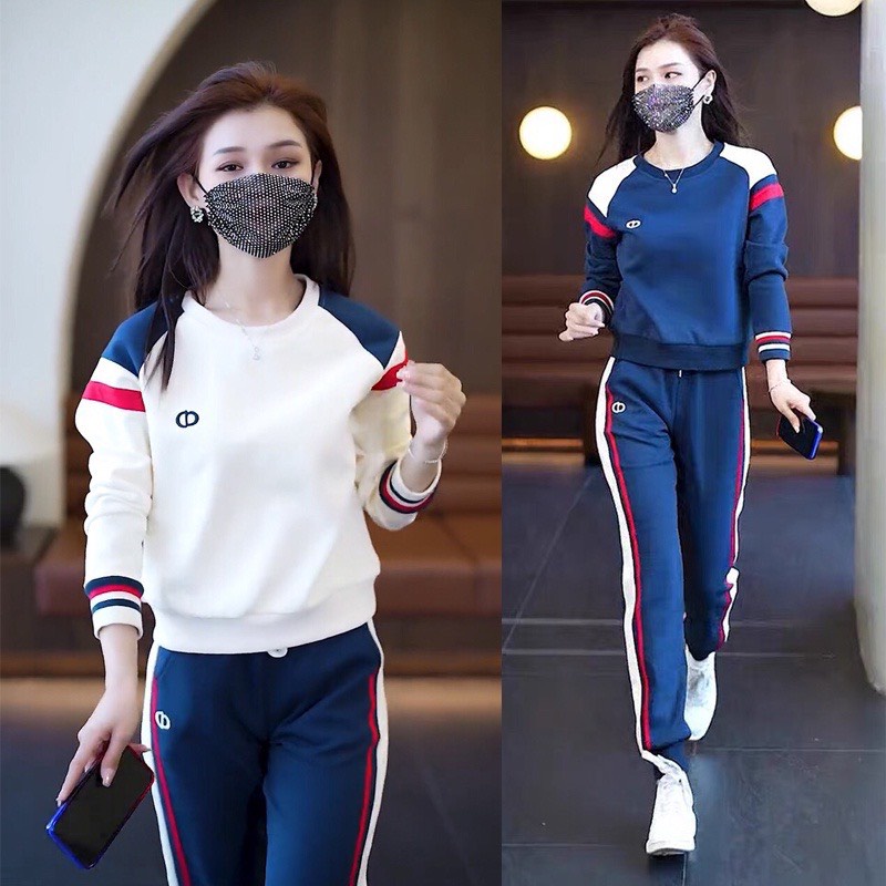 Bộ thể thao nữ thu đông dài tay, bộ thu đông mặc ở nhà, bộ ngủ quần bo gấu chất nỉ da cá loại đẹp