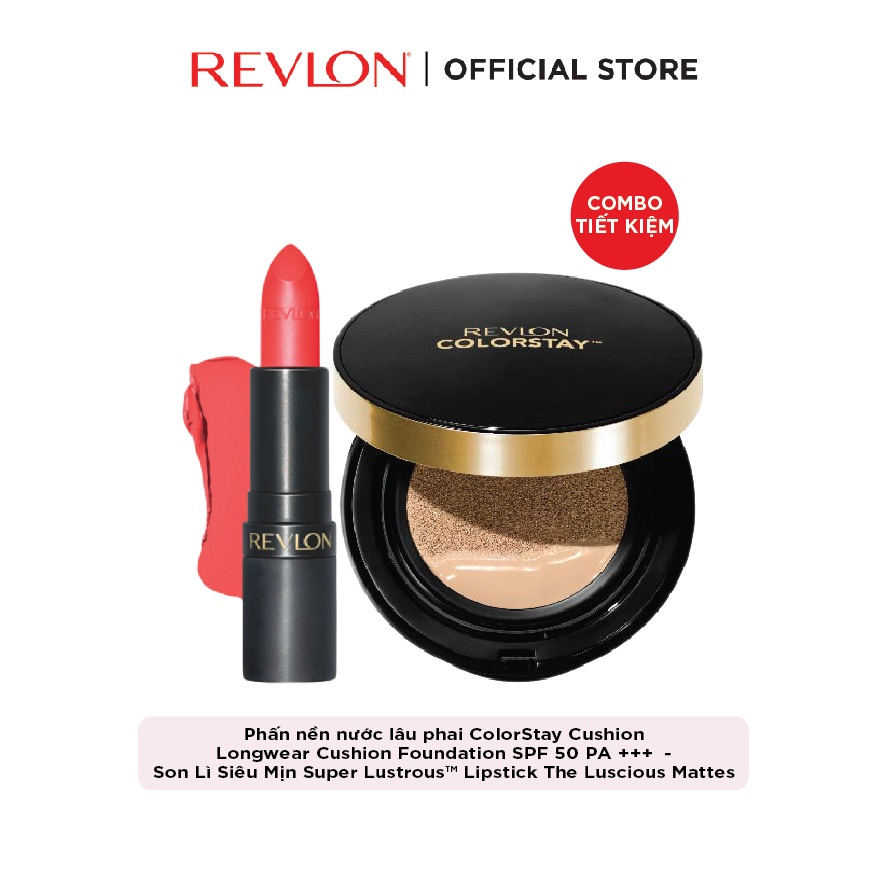 Combo Phấn nền nước lâu phai Revlon ColorStay Cushion Longwear Foundation SPF50PA+++ &amp; Son Lì Siêu Mịn SuperLustrous™