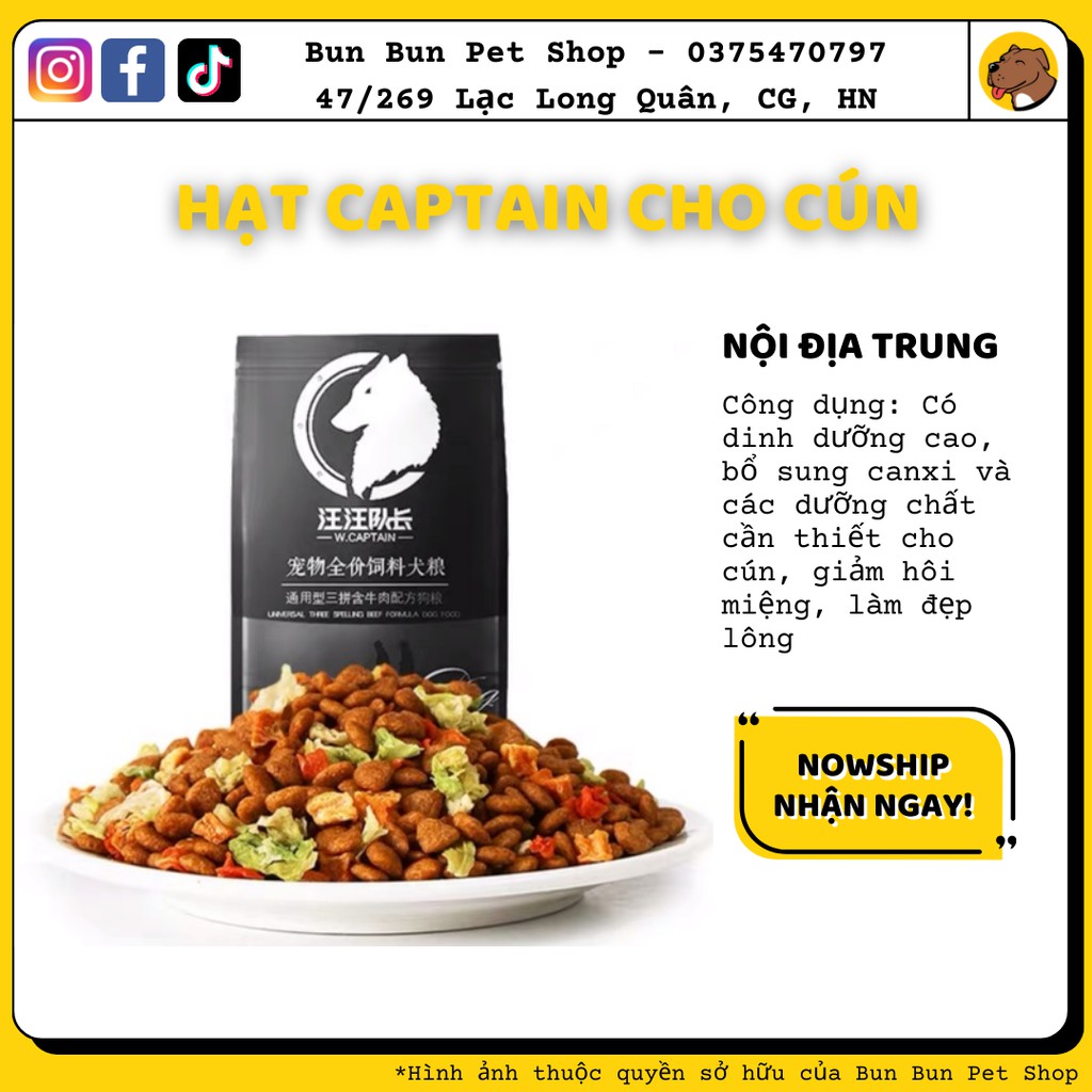 (Bao lớn 5kg) Hạt khô Captain TQ cho cún mix bò, cá phomai, rau củ bao lớn