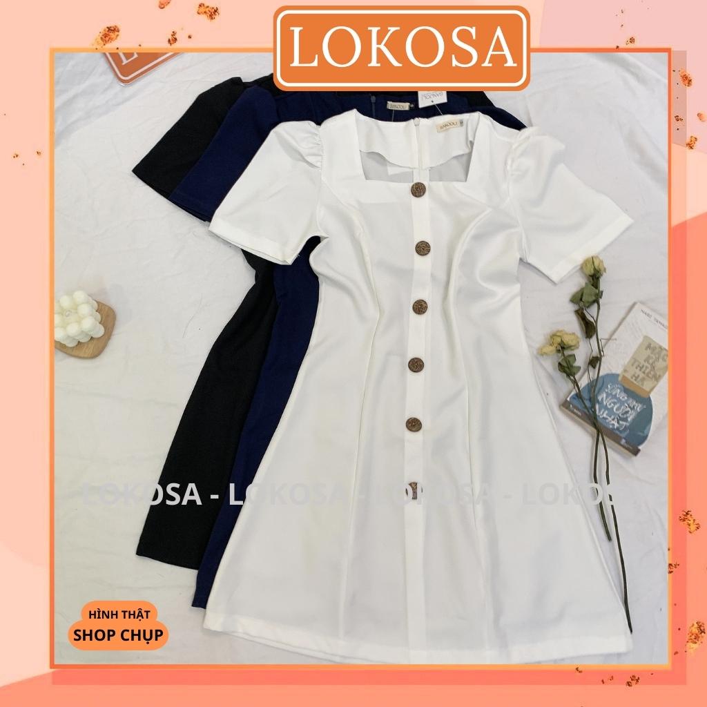 Váy Công Sở Nữ LOKOSA đầm cổ vuông đi chơi nữ ngắn trẻ trung cổ vuông Sang trọng cao cấp đi chơi đi tiệc VDE031