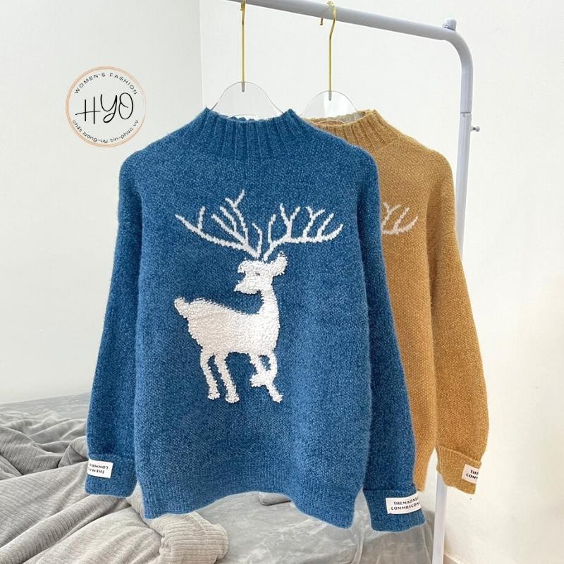 Áo len nữ dày lông cừu cổ cao giữ nhiệt họa tiết hươu trắng Quảng Châu HT-1 | BigBuy360 - bigbuy360.vn
