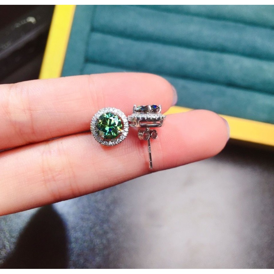 Bộ 2 Khuyên Tai Bạc Sterling S925 Hình Túi Moissanite Xanh Dương Thời Trang