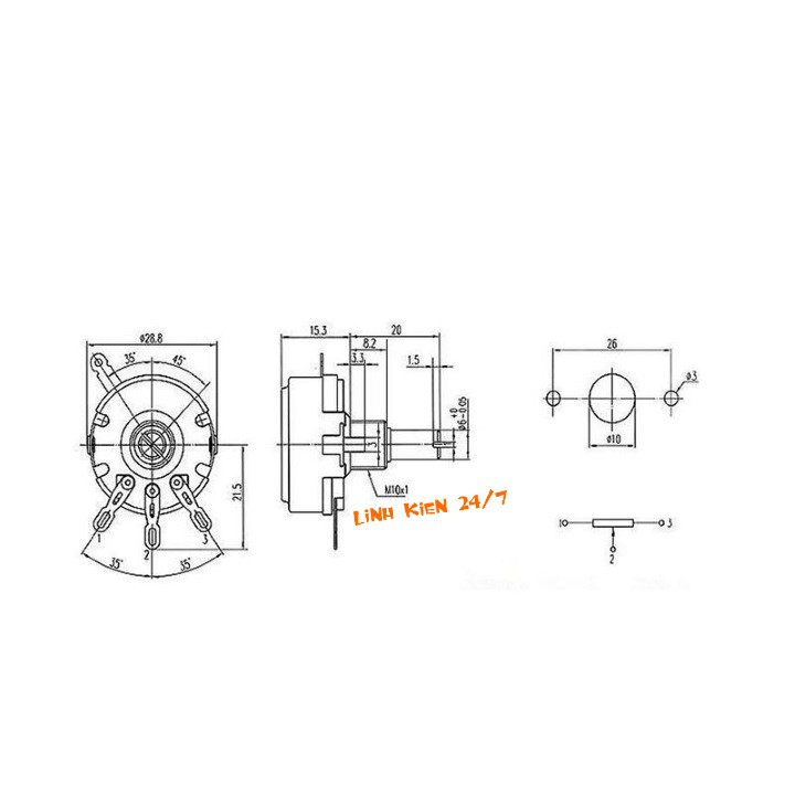 Chiết Áp Đơn WTH118 1K, 4.7K, 10K, 22K, 47K, 100K, 470K Ohm 2W