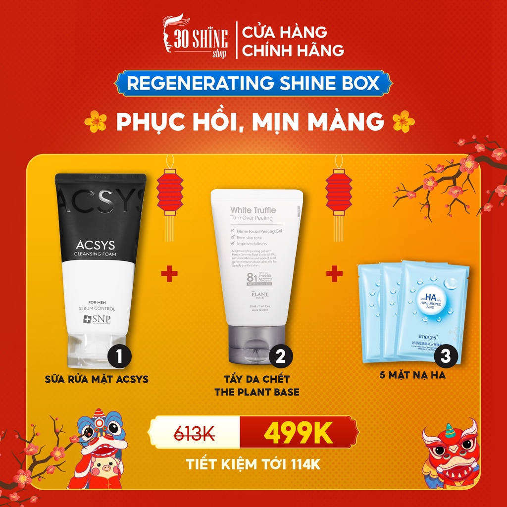 Combo Regenerating Shine Box Phục hồi mịn màng Sữa rửa mặt Acsys, Tẩy da chết Plant Base, Mặt nạ dưỡng da HA