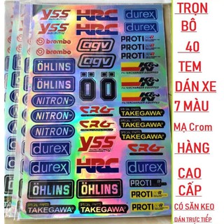 TEM DÁN XE CHỌN BỘ 40 TEM MẠ CROM 7 MÀU LOGO TRANG TRÍ XE ĐỒ CHƠI XE