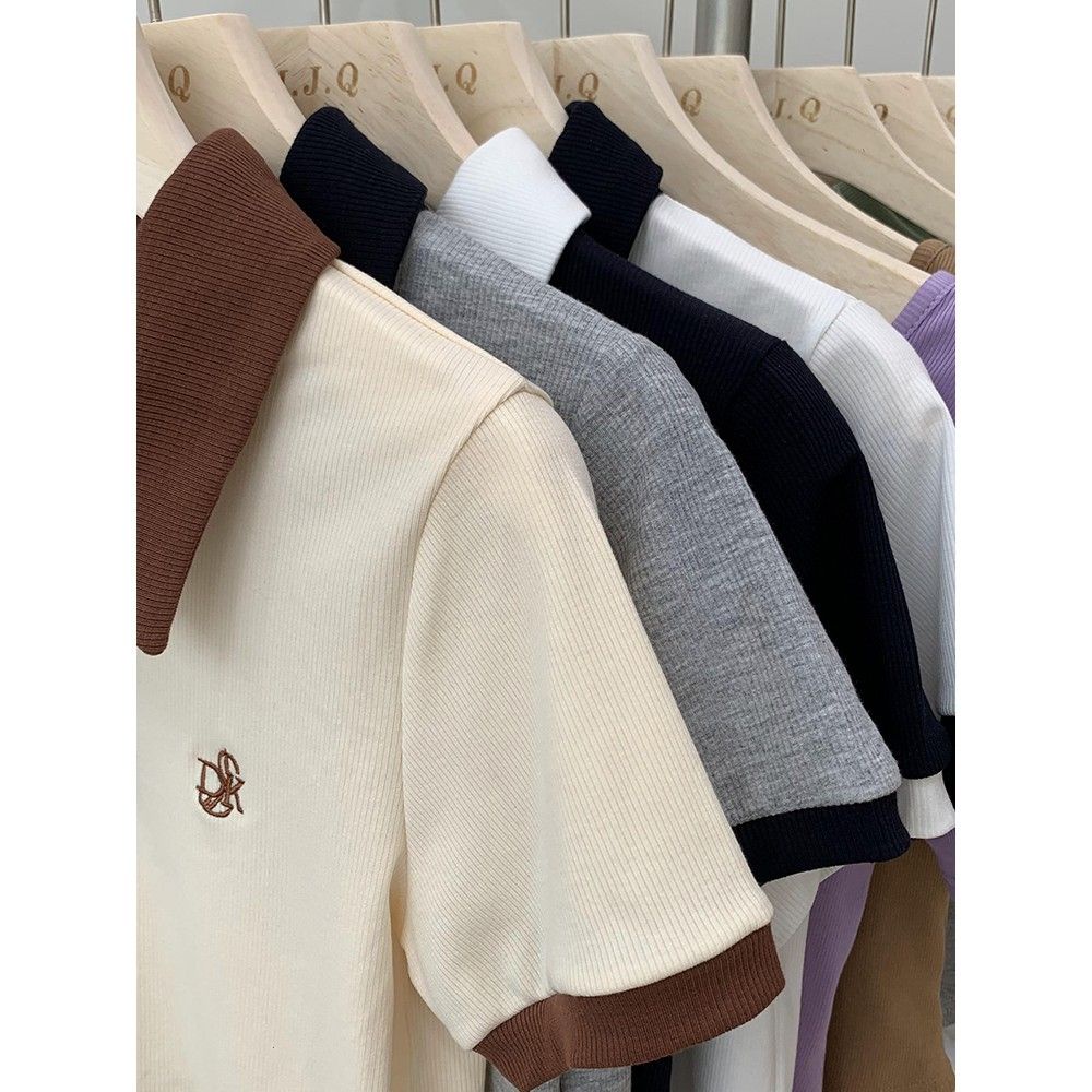 Áo Thun polo Nữ Ngắn Tay Thêu Hoa