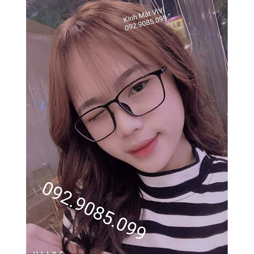 Gọng kính cận nam nữ hàn quốc dáng chữ nhật V1215 chất liệu nhựa dẻo càng kim loại, nhận cắt cận viễn loạn Kính mắt ViVi