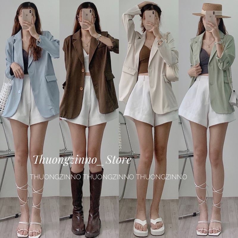 [Ảnh thật/Video]Áo blazer Yongche dài tay 1 lớp có độn vai đứng dáng Áo blazer tông màu hotrend 2022