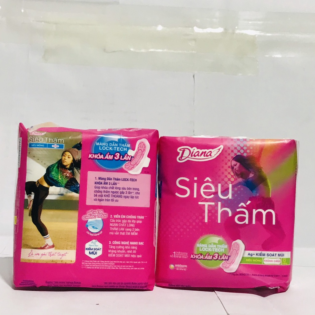 Băng vệ sinh Diana siêu thấm siêu mỏng cánh 8 miếng/gói