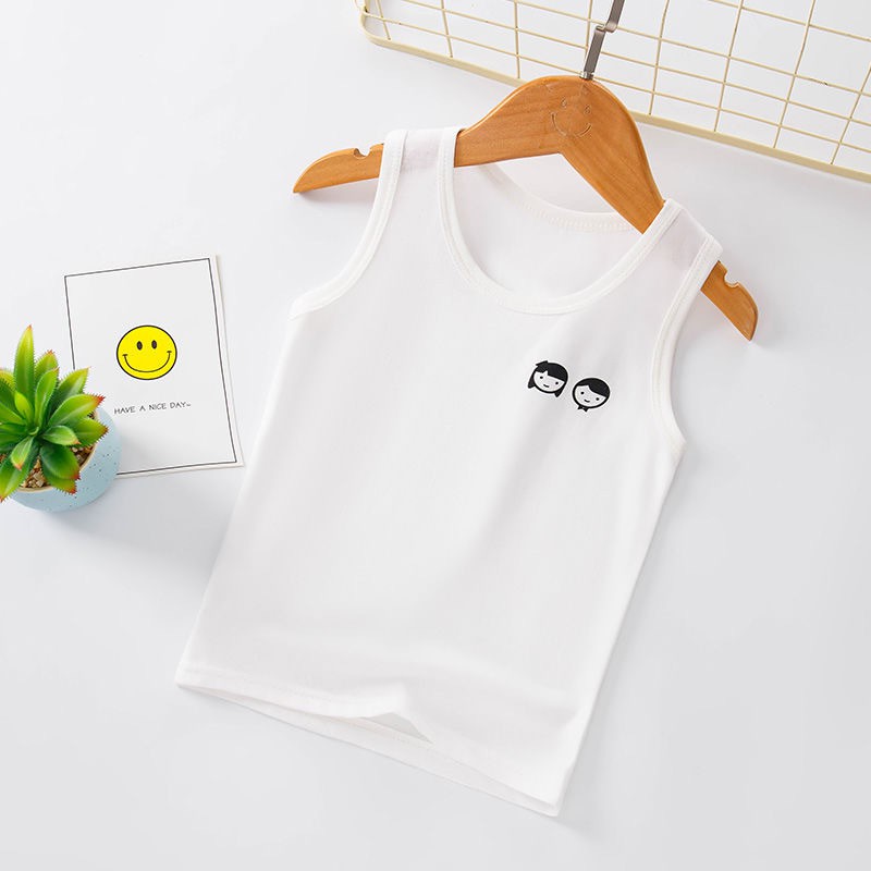 Áo vest cotton nguyên chất dành cho trẻ em, đồ lót nam và nữ, áo sơ mi đáy cho trẻ em, áo vest không tay mùa hè cho trẻ em, cotton mỏng màu nguyên chất