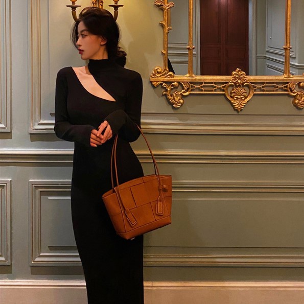 Đầm len dệt kim hở vai gợi cảm, váy len ôm dáng dài Đ870