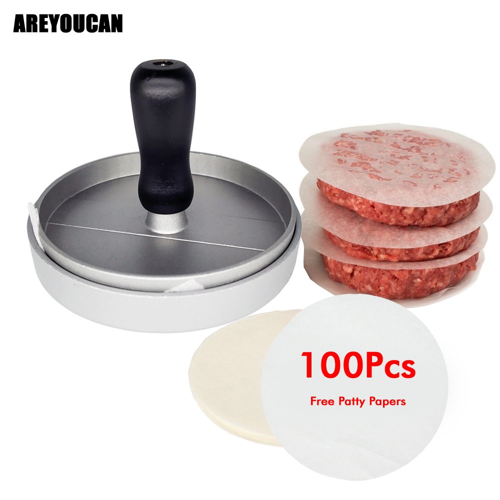 Dụng Cụ Ép Nhân Bánh Hamburger Bằng Giấy Nhôm 12cm Kèm 100 Giấy Patty