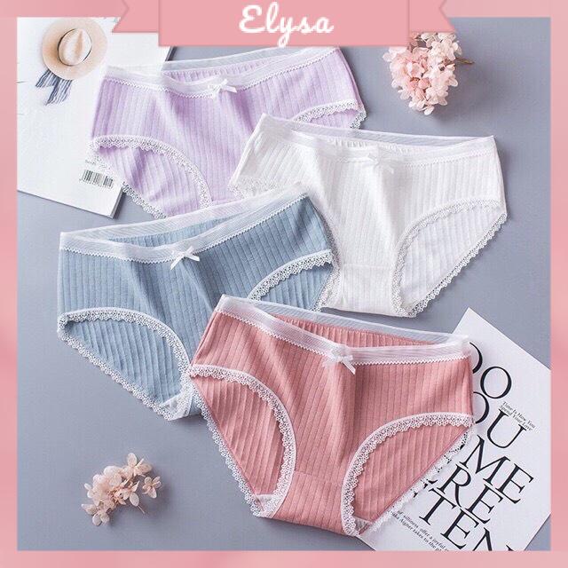 [Mã 12FASHIONSALE1 giảm 10K đơn 50K] Quần Lót Nữ Cotton Tăm Viền Ren Có Nơ 5362