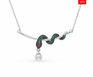 Set dây chuyền bạc mặt rắn xanh