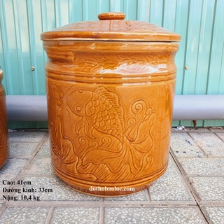 Hũ đựng gạo, muối, muối dưa cà bằng sứ Bát Tràng cao 41cm