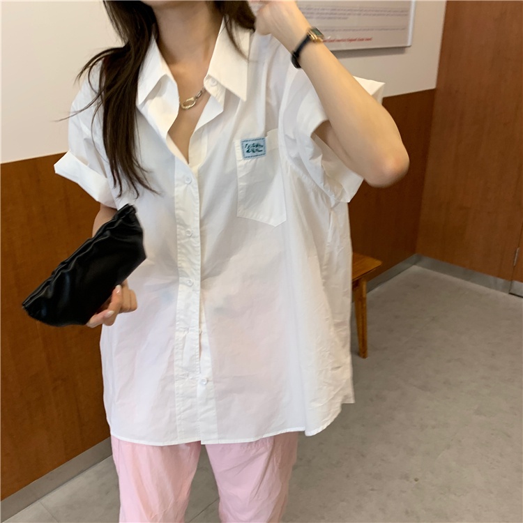 Áo Sơ Mi Trắng Tay Ngắn Dáng Rộng Thời Trang Cho Nữ