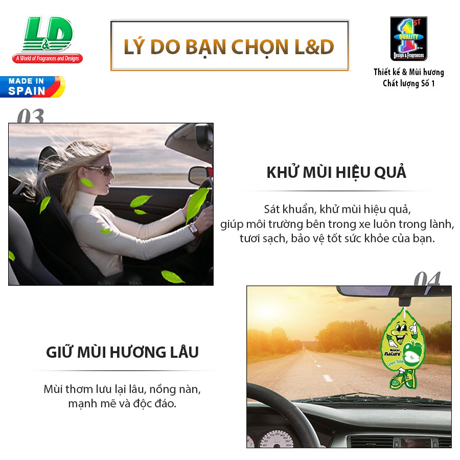 [Mã BMBAU50 giảm 10% đơn 99k] Lá Thơm Nụ Cười May Mắn L&amp;D Mister Nature Green Apple Nhập Khẩu Chính Hãng