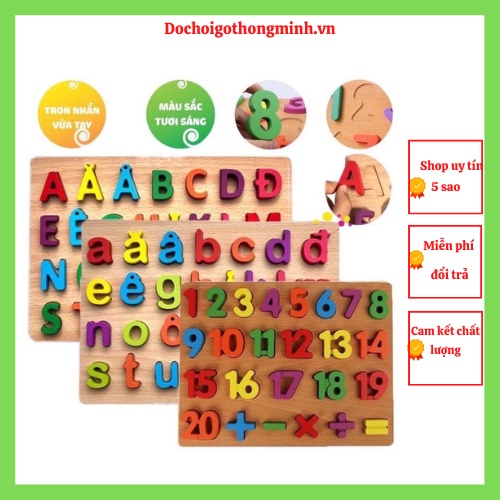 Bảng chữ cái nổi Tiếng Việt in hoa và in thường kèm số đếm cho bé
