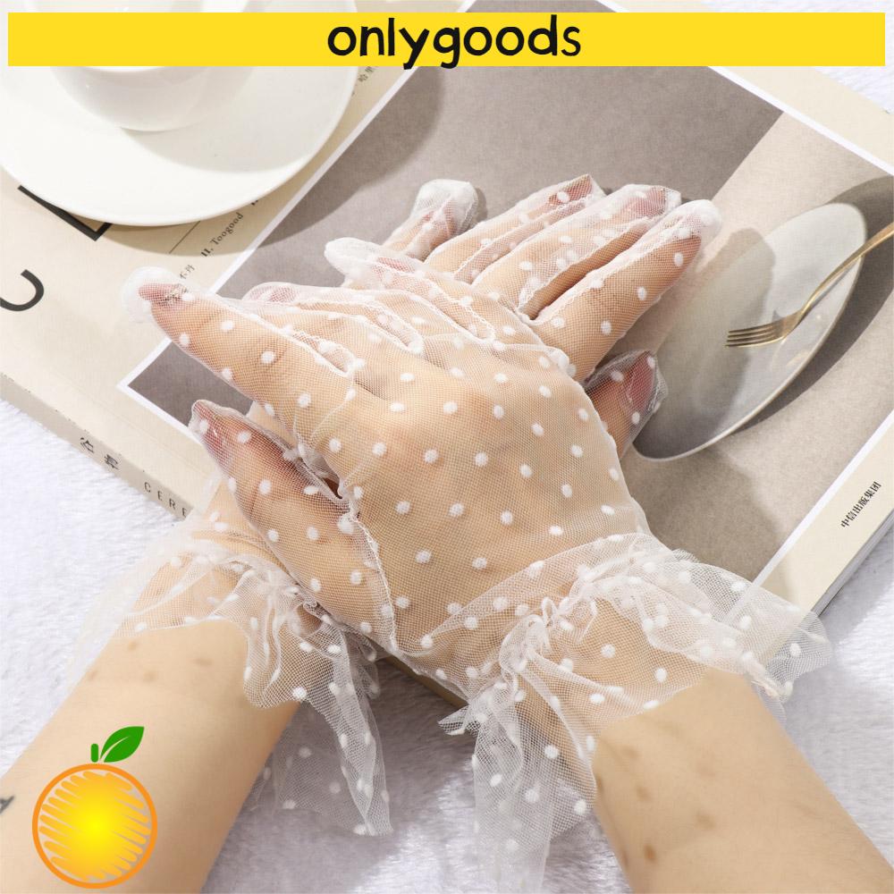 ONLY Sunscreen Mesh Mittens Elastic Full Finger Tulle Gloves Women Lotus Leaf Sexy Transparentes Dot Printing/Multicolor