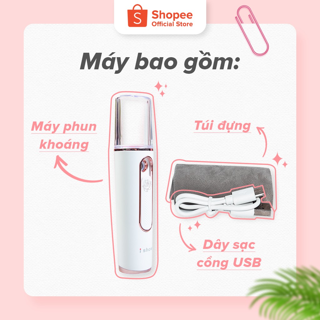 ISHOW Máy phun sương tạo ẩm mini cầm tay cao cấp Hàn Quốc - TẶNG KHẨU TRANG 3 LỚP