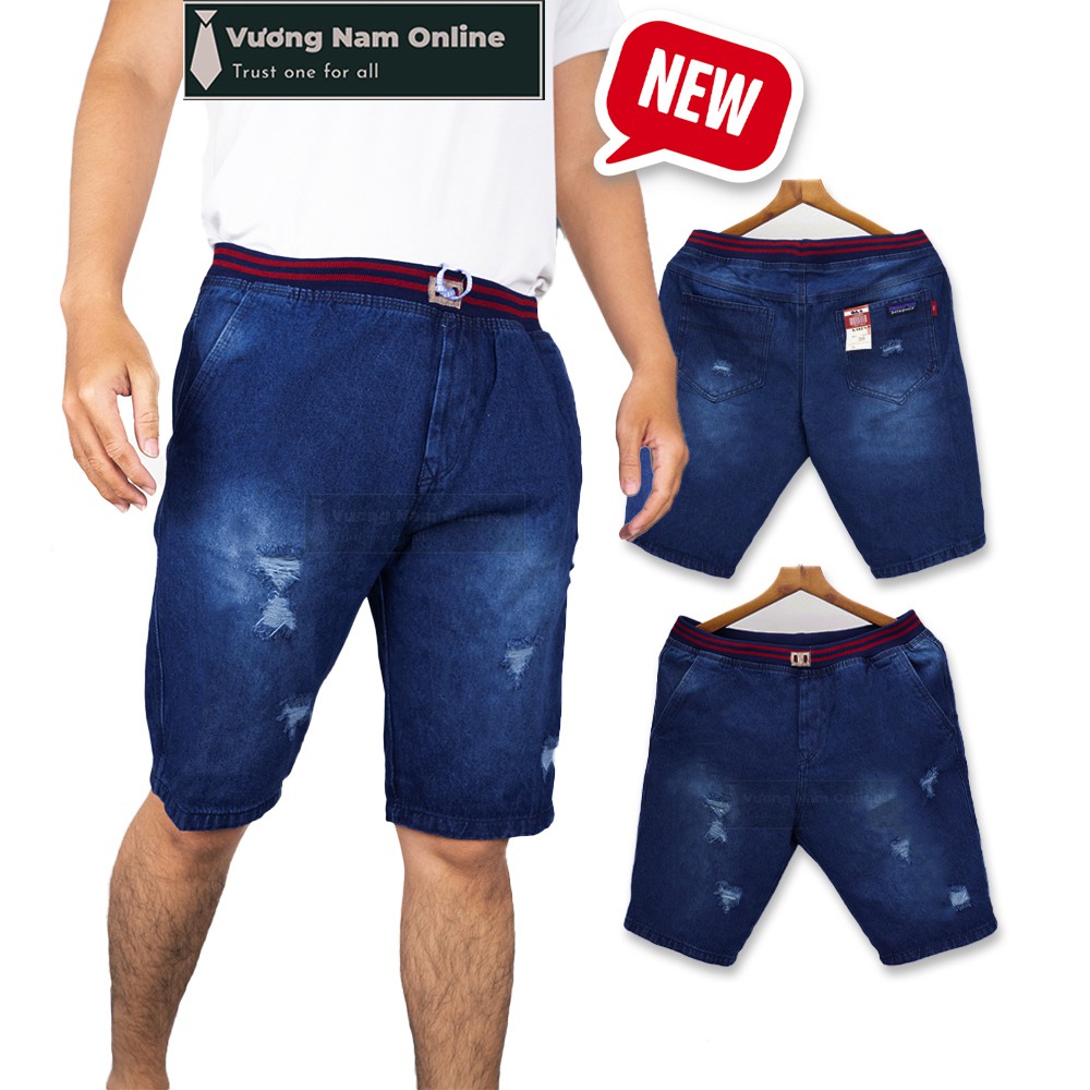 QUẦN SHORT JEAN NAM LƯNG THUN CHẤT VẢI BÒ WASH KIỂU TRƠN XƯỚC RÁCH