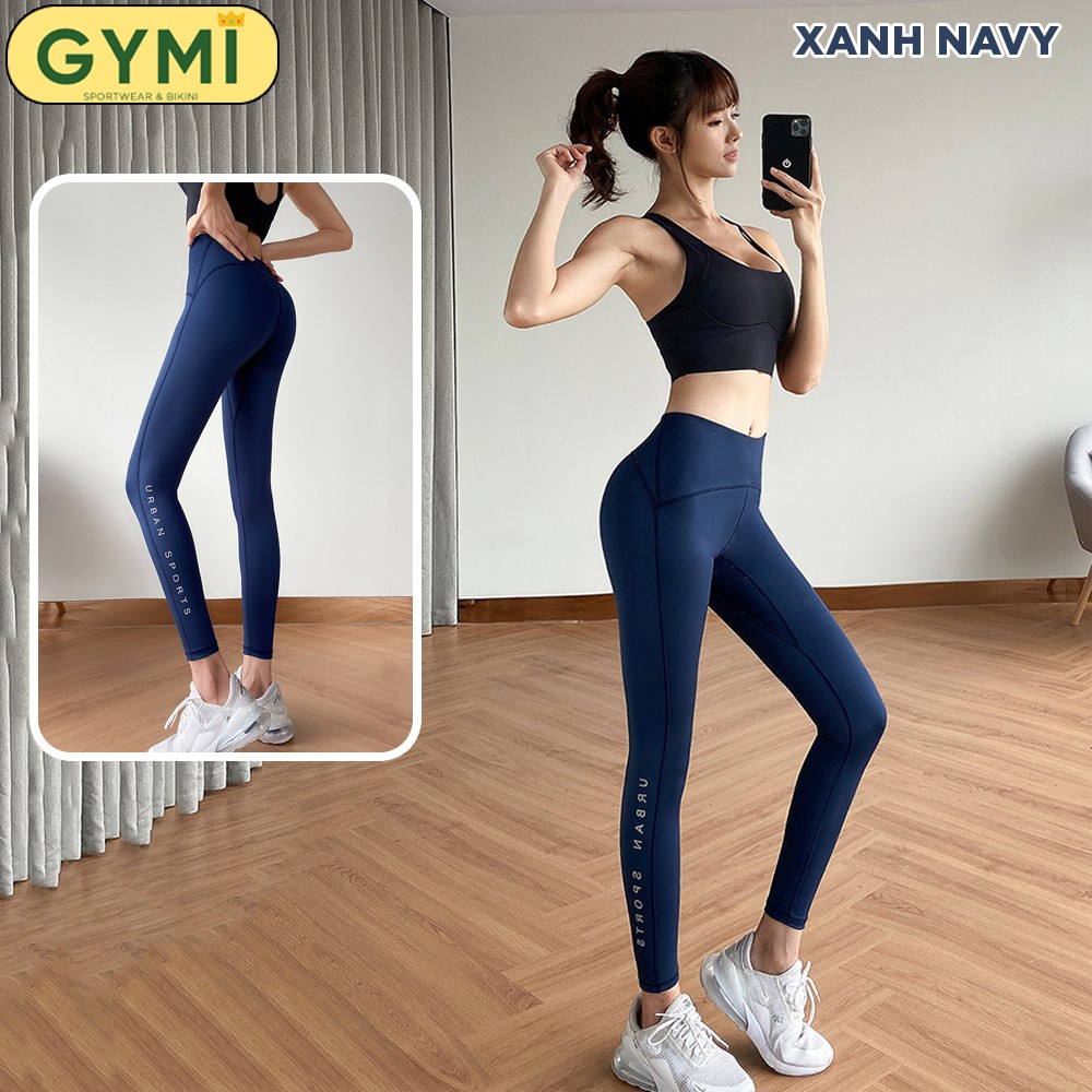 Quần tập gym yoga nữ thun lạnh GYMI QD15 dáng legging thể thao cạp cao nâng mông chân in chữ Urban Sport