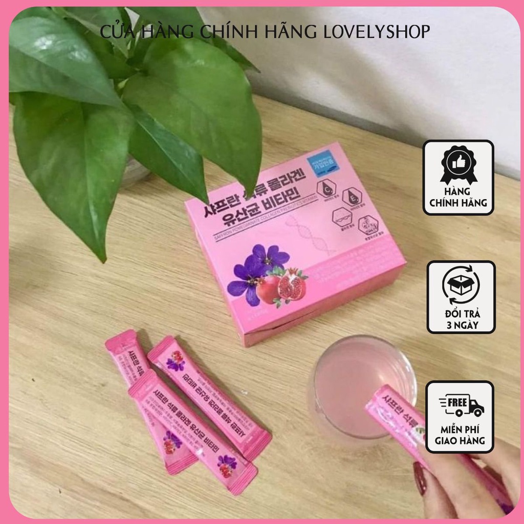 Bột Collagen Lựu Đỏ Nhụy Hoa Nghệ Tây Saffron Bio Cell Hàn Quốc, collagen nghệ tây saffron hộp 30 gói