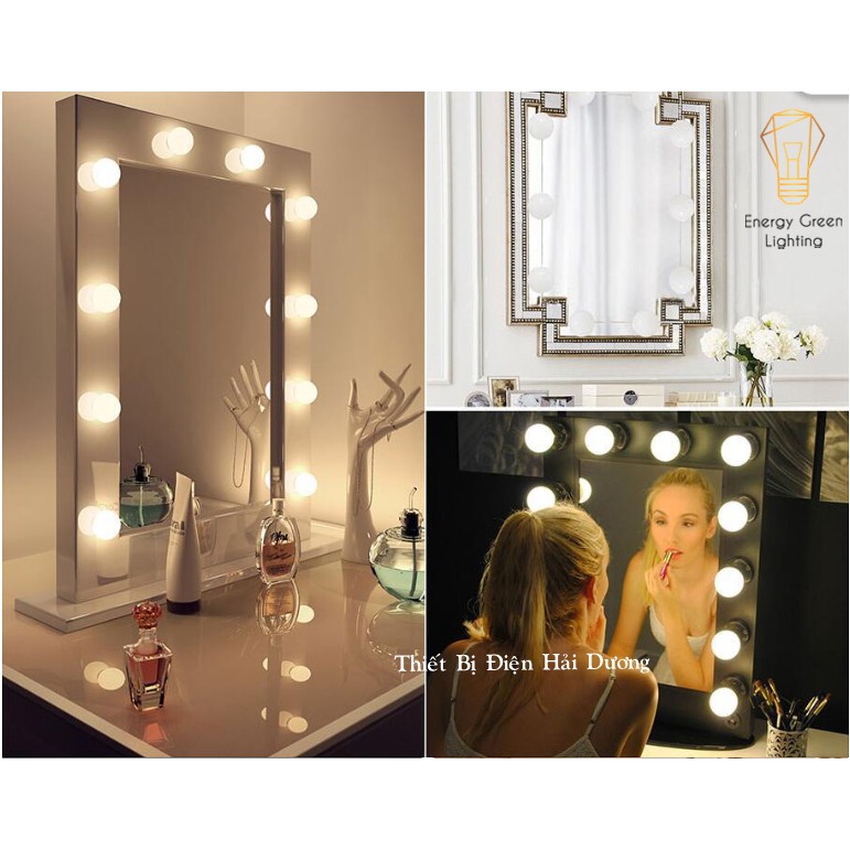 Set 10 bóng đèn LED chiếu sáng gương trang điểm BL-031 - Dán gương tiện lợi - 5 chế độ sáng - Tăng giảm ánh sáng