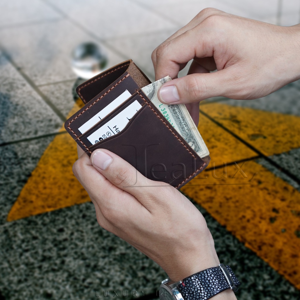 Ví Da Nam Nữ Đựng Thẻ Handmade LEALUX Mini Handmade 3